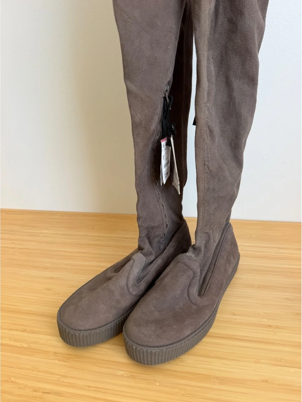 Zara Taupe Suede Leather Stretch Over-the-Knee Flat Boots EU 37 / US 6.5